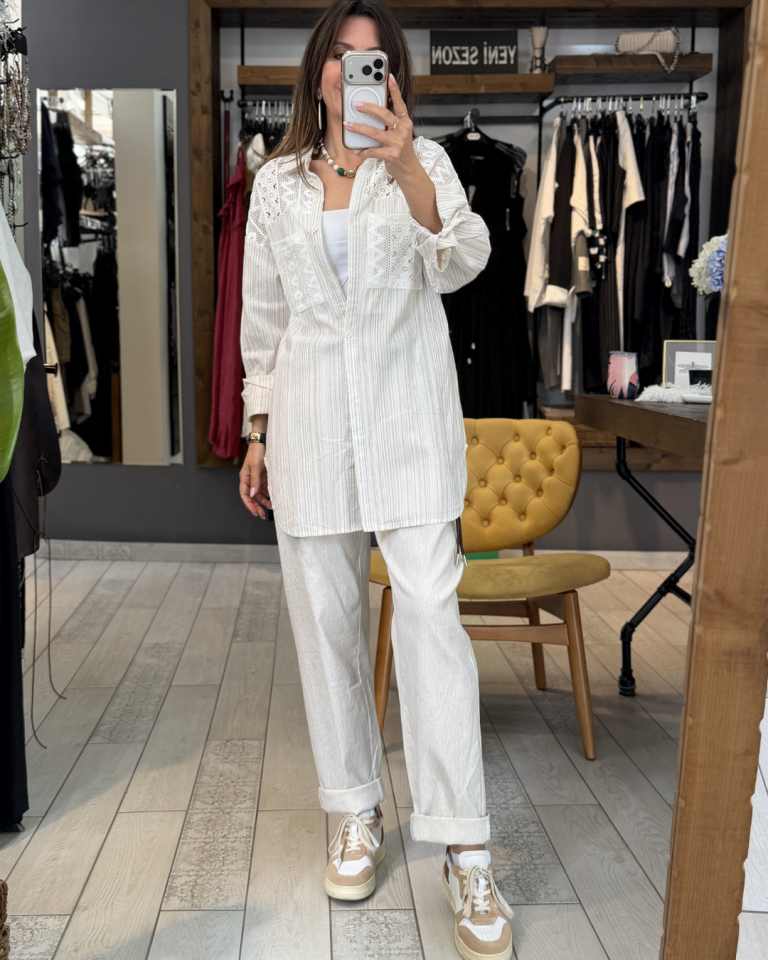 Çizgili Dantel Detaylı Gömlek