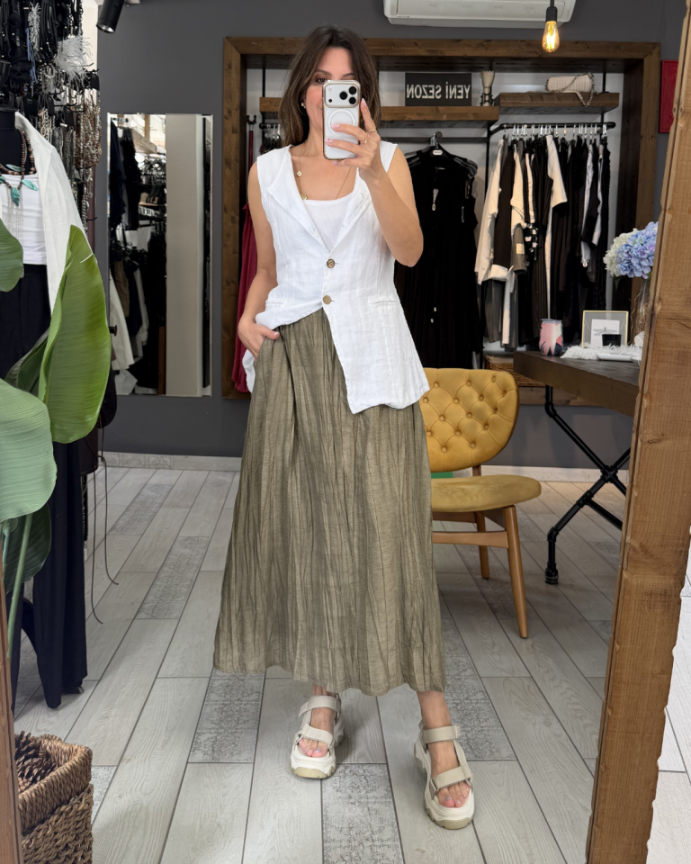 Uzun Keten Yelek(beyaz)