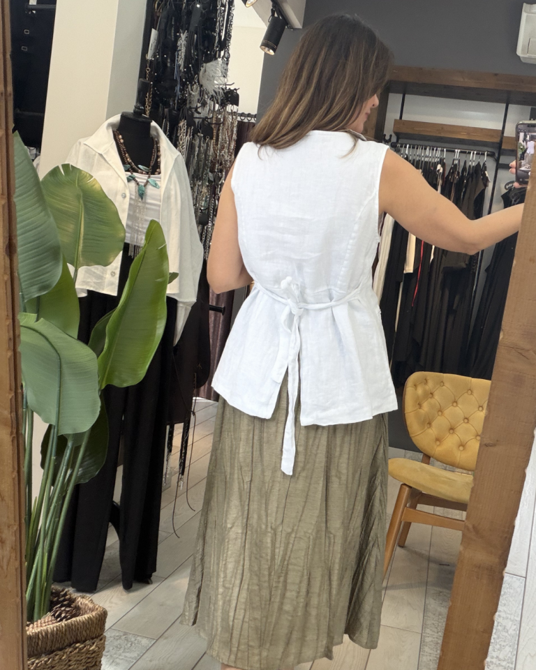 Uzun Keten Yelek(beyaz)