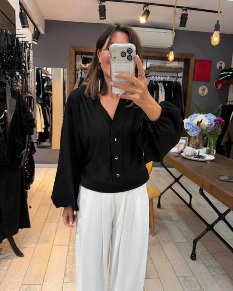 Sarah Önü Çıtçıtlı Bluz (siyah)