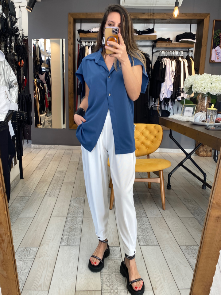 Nadia Pelerinli Bluz (Mavi)