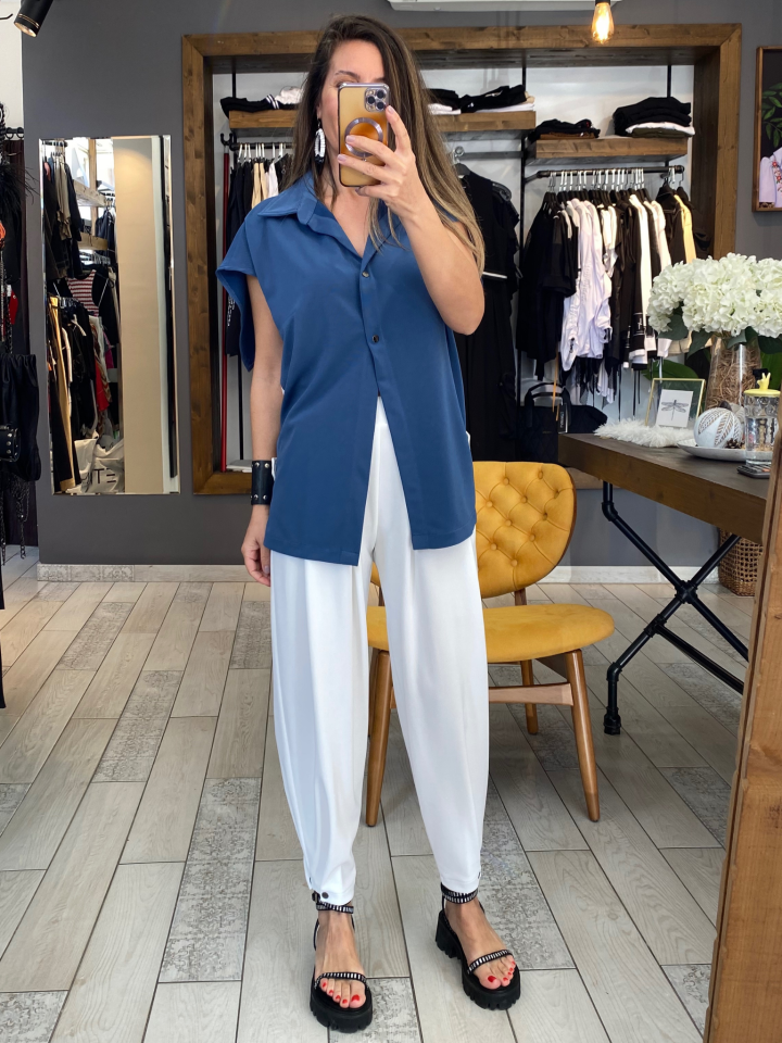 Nadia Pelerinli Bluz (Mavi)
