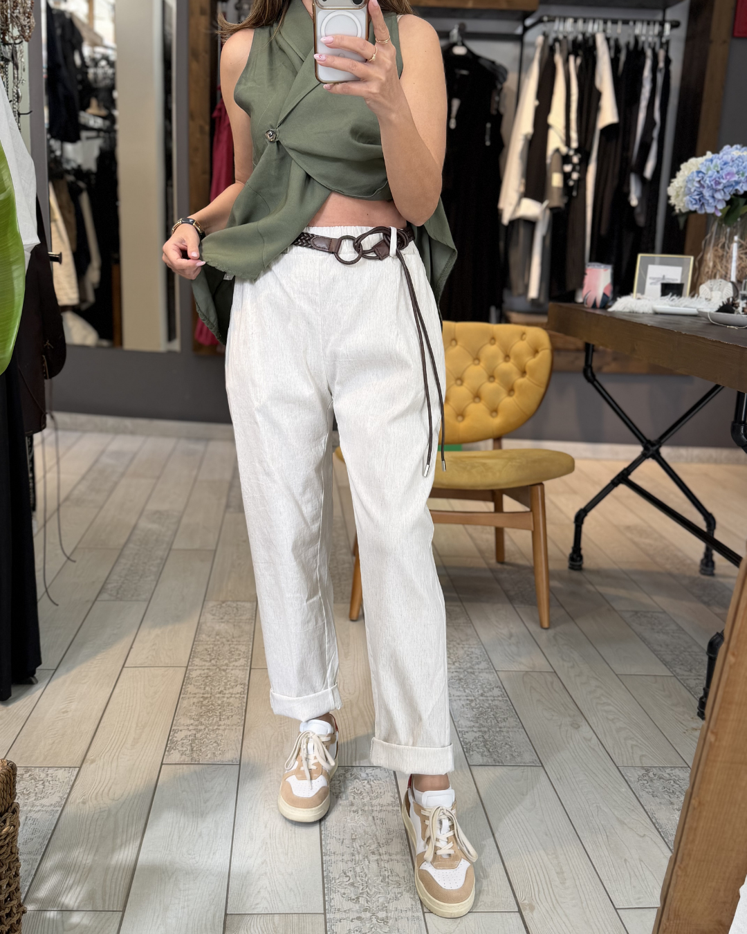 Kemerli Bengalin Likralı Pantolon(krem)