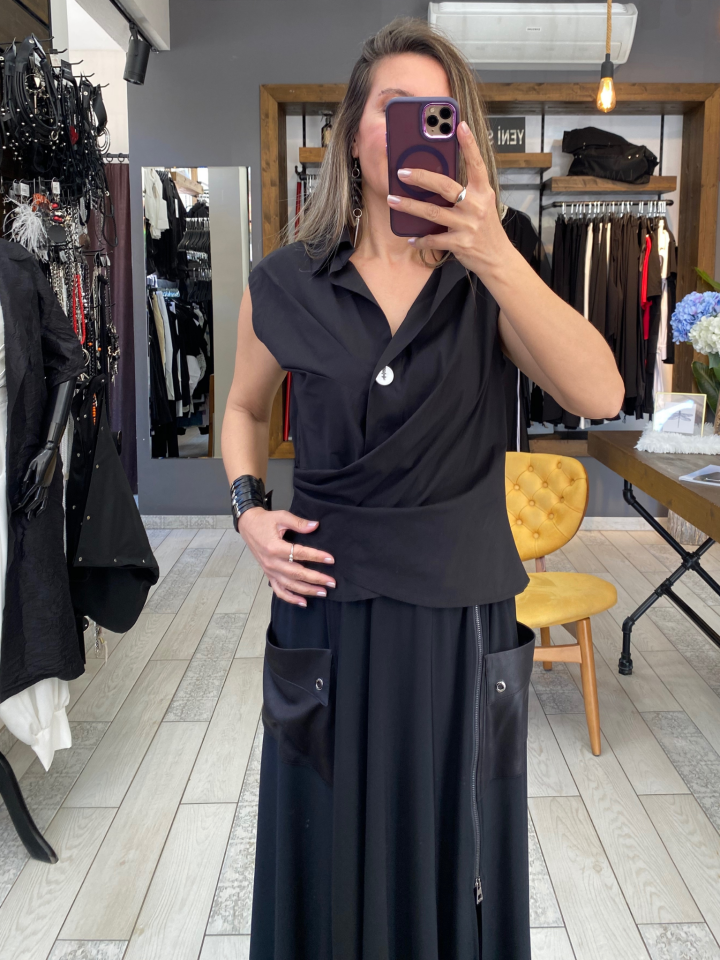 Milla Toplamalı Gömlek (siyah)