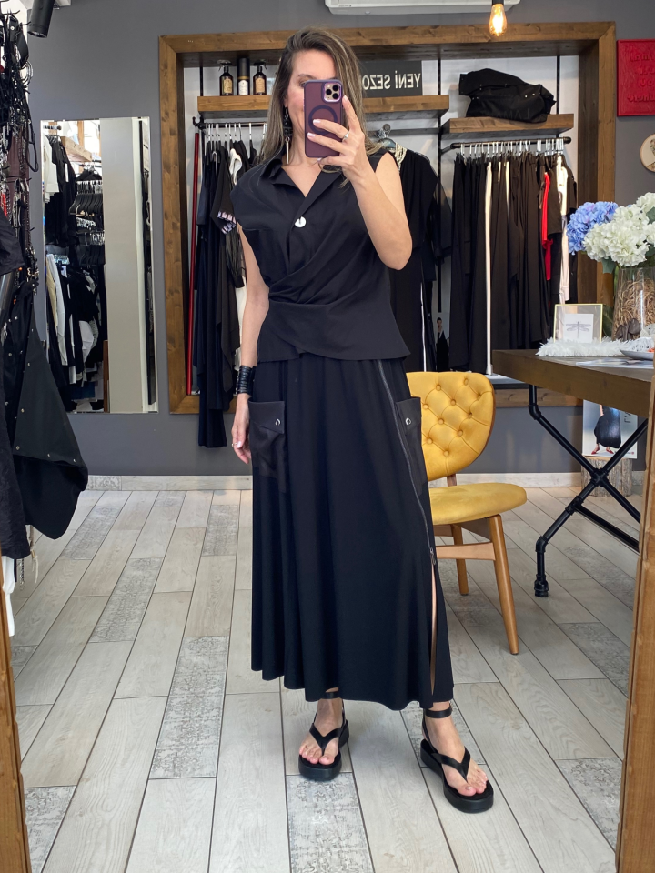 Milla Toplamalı Gömlek (siyah)