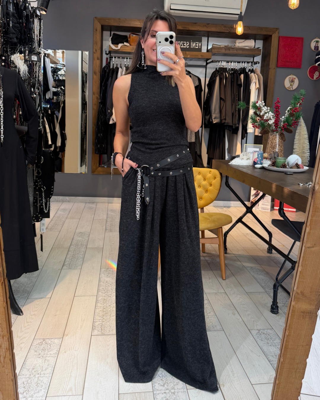 Elise Kolsuz Triko Bluz (kırçıllı siyah)