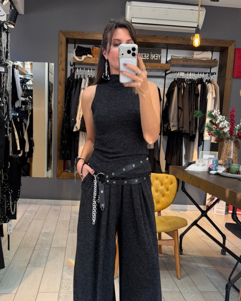 Elise Kolsuz Triko Bluz (kırçıllı siyah)