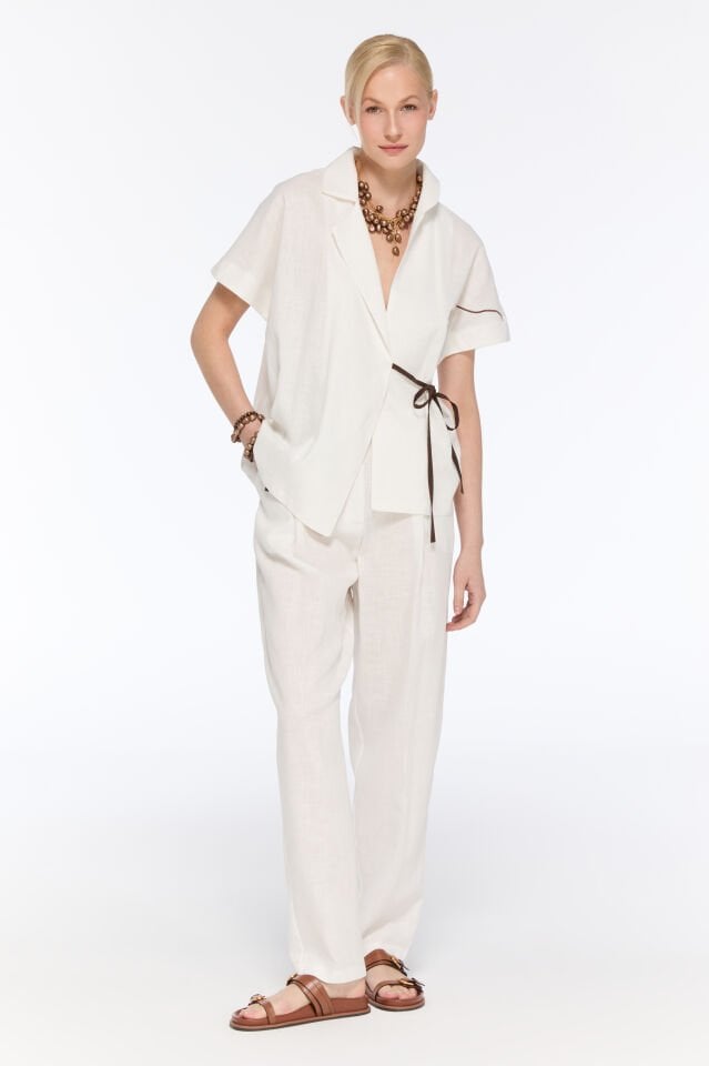 Pier Anvelop Keten Bluz (beyaz)