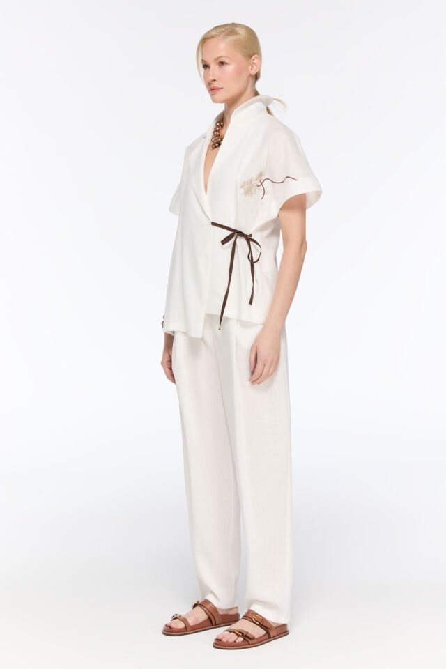 Pier Anvelop Keten Bluz (beyaz)