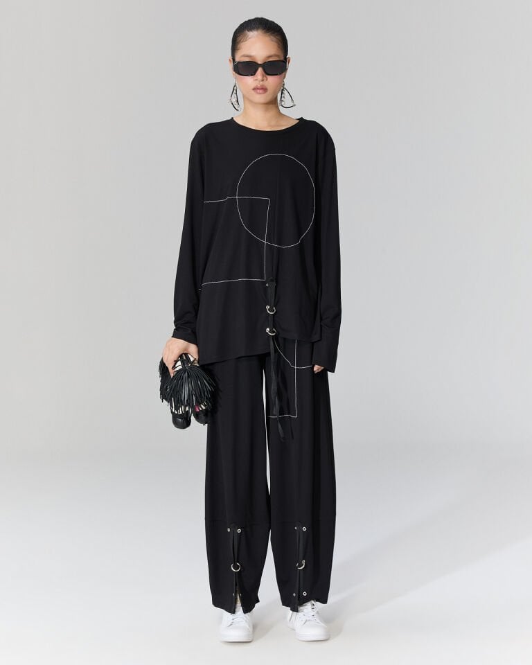 Emi Kontrast Dikişli Salaş Bluz