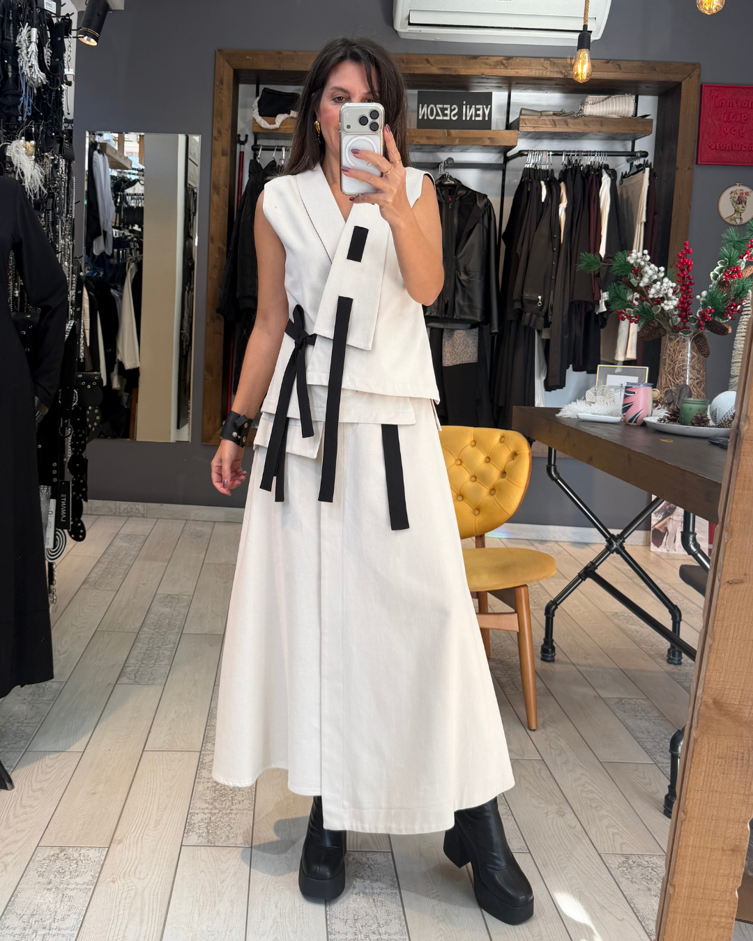 Celia Kuşaklı Etek (taş rengi)