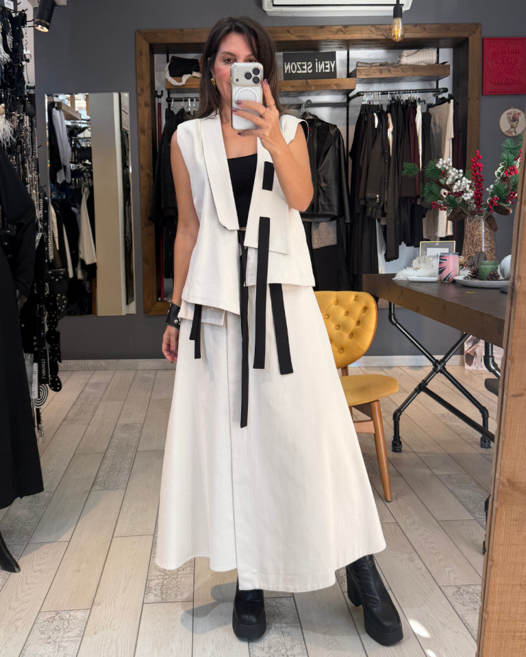 Celia Kuşaklı Etek (taş rengi)