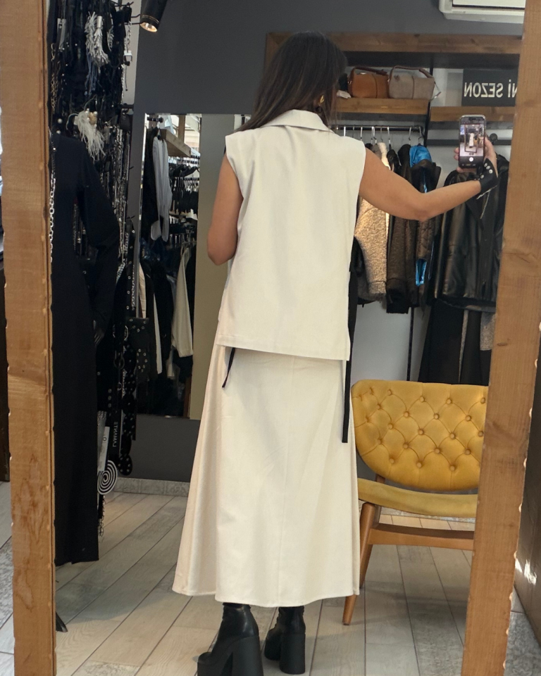 Celia Kuşaklı Etek (taş rengi)