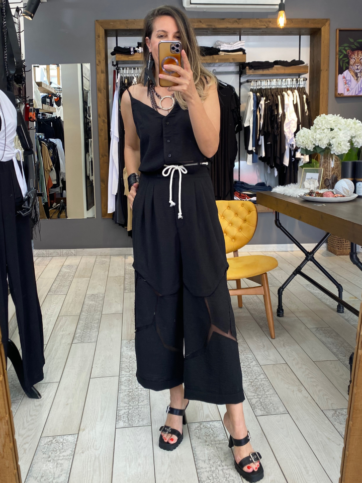 Sia Organze Geçişli Pantolon (siyah)