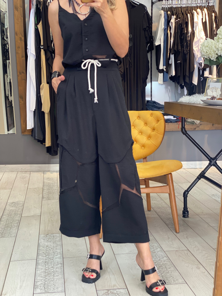 Sia Organze Geçişli Pantolon (siyah)