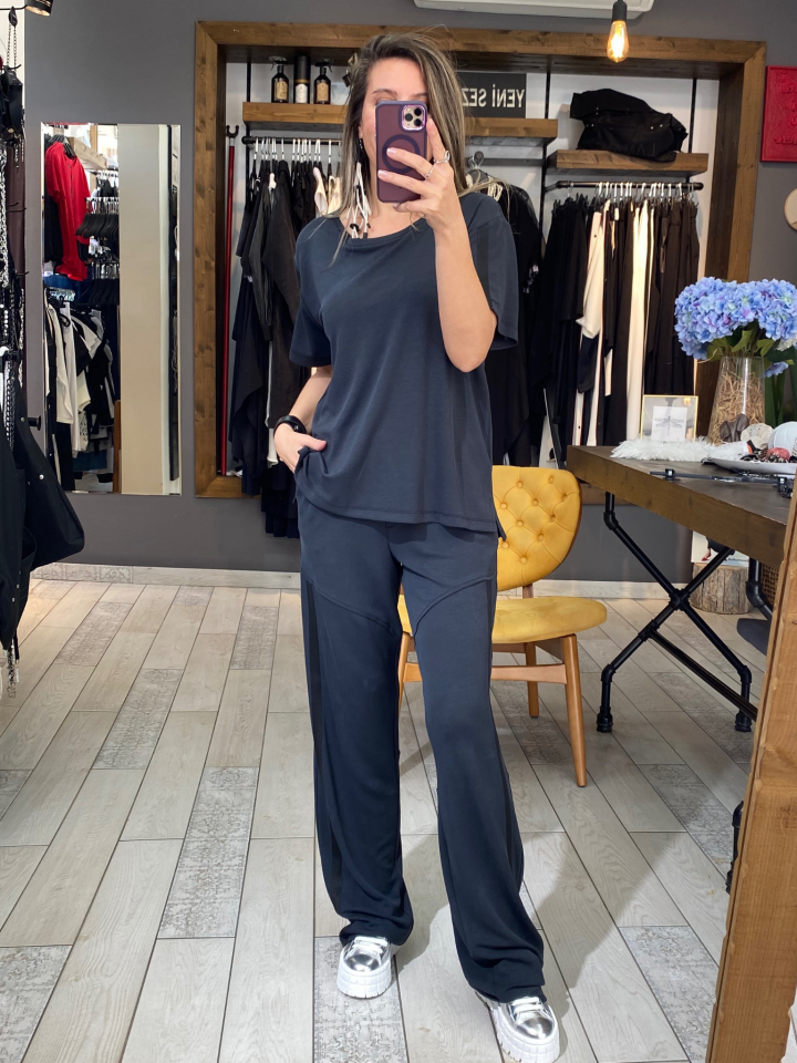 Caroline Kontrast Şeritli Pantolon (siyah)