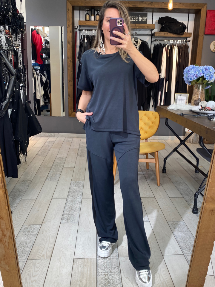 Caroline Kontrast Şeritli Pantolon (siyah)