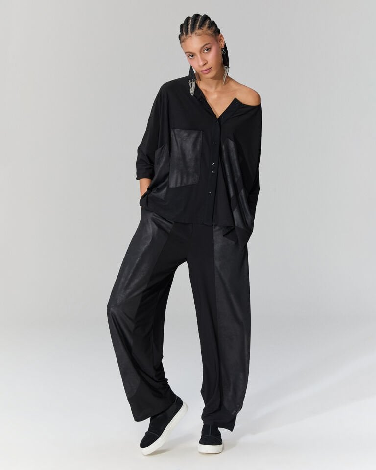 Mila Deri Görünümlü Kumaş Detaylı  Pantolon