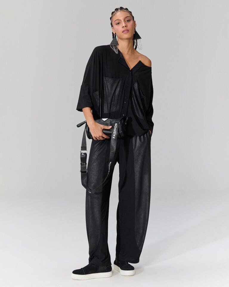 Mila Deri Görünümlü Kumaş Detaylı  Pantolon