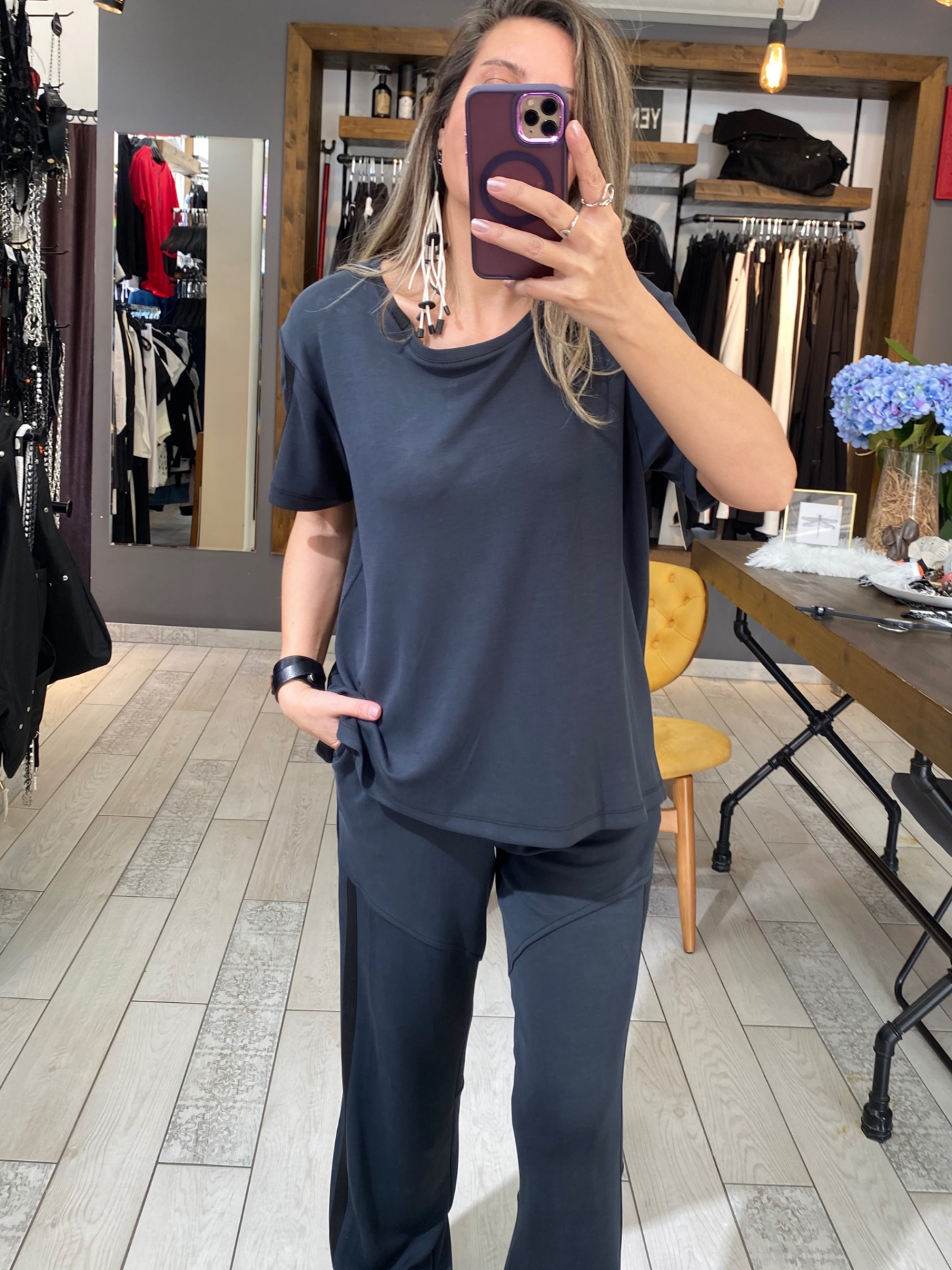 Caroline Kontrast Şeritli Bluz (siyah)