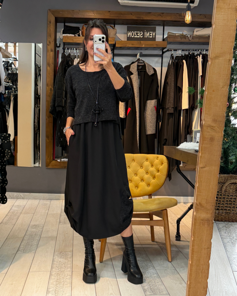 Miles Çift Katlı Üstü Kırçıllı Elbise