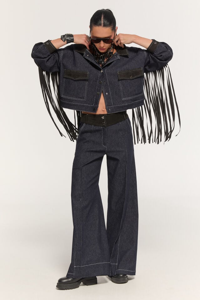 Alex Bel Detaylı Denim Pantolon (mavi)