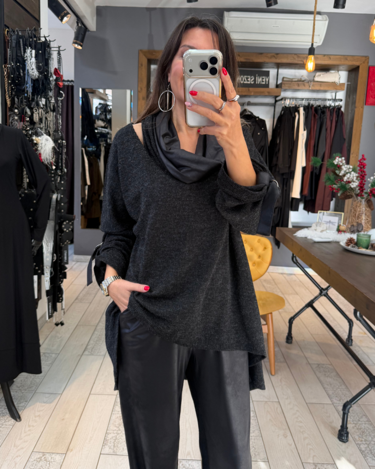 Degaje Yaka Arkası Uzun Triko Bluz (kırçıllı)