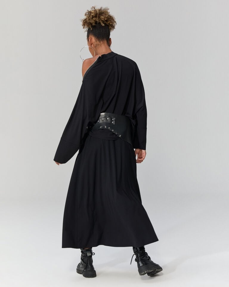 Omzu Fermuarlı Bluz (siyah)