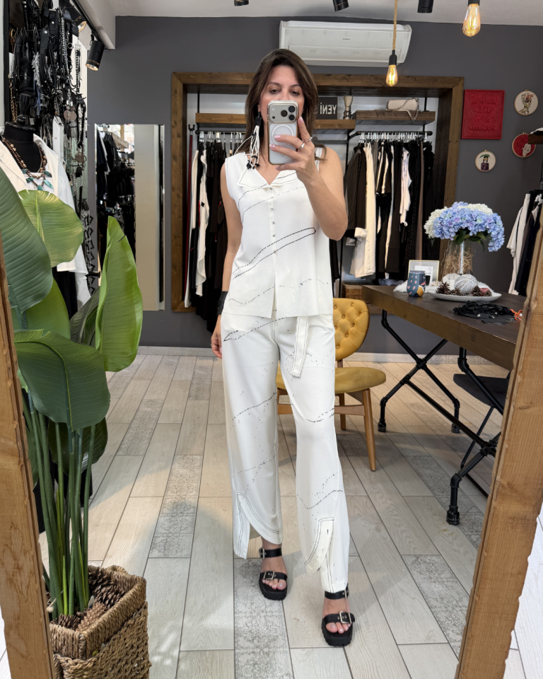 Mila Desenli Rahat Pantolon (beyaz)