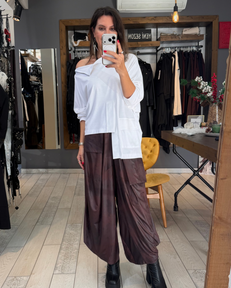 Omzu Fermuarlı Bluz (beyaz)