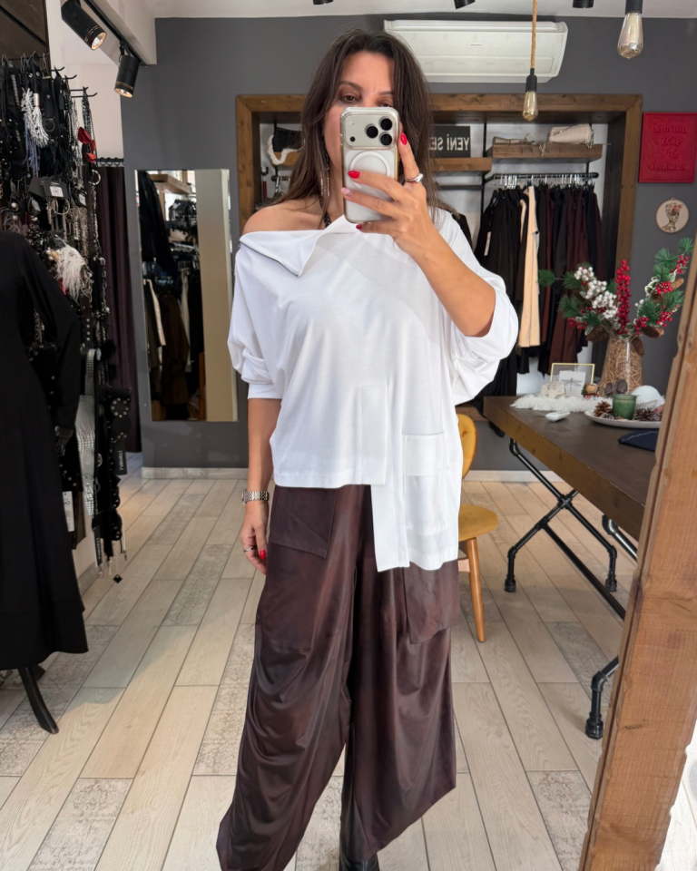 Omzu Fermuarlı Bluz (beyaz)