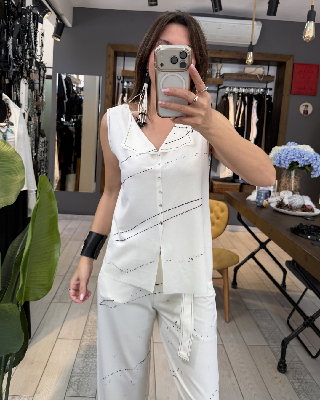 Mila Desenli Bluz (beyaz)