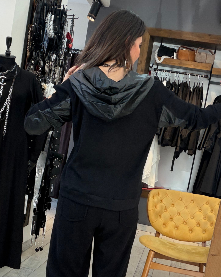 Paraşüt Kumaş Miksli Triko Bluz (siyah)