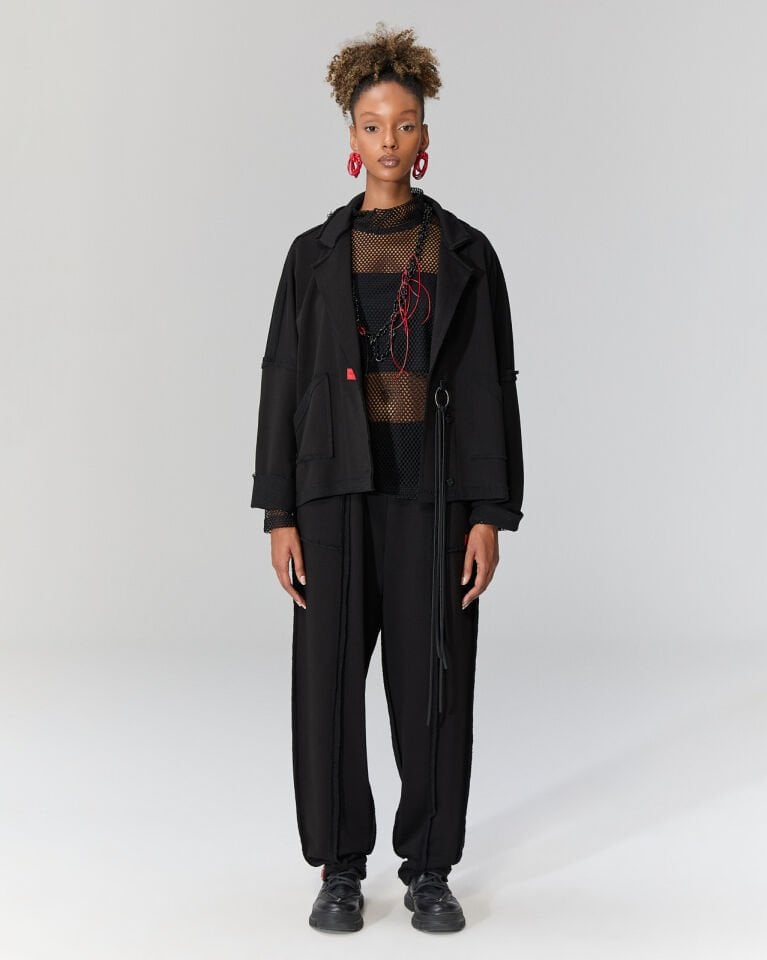 Ava İki İplik Rahat Pantolon (Siyah)