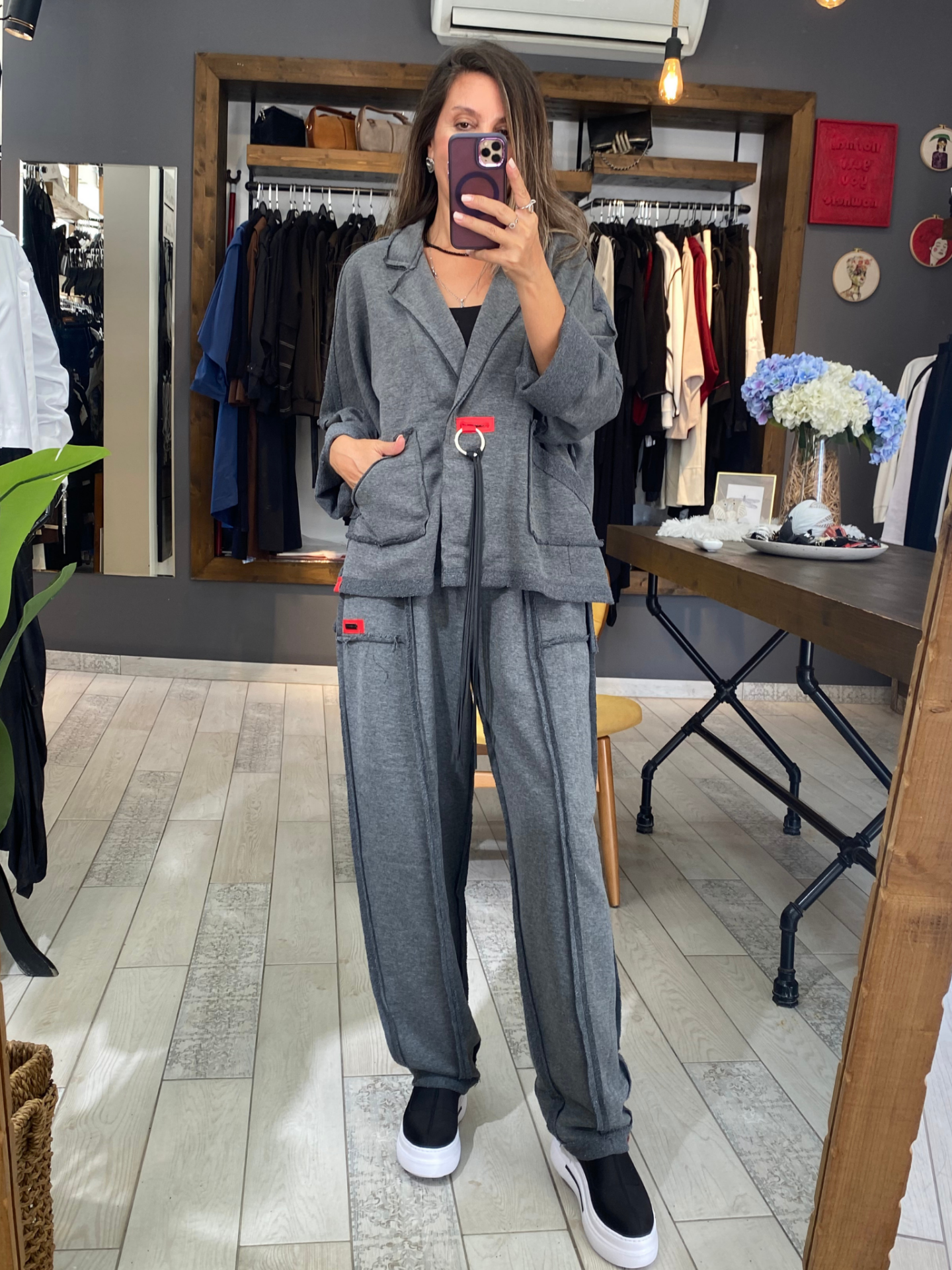 Ava İki İplik Rahat Pantolon (Gri)