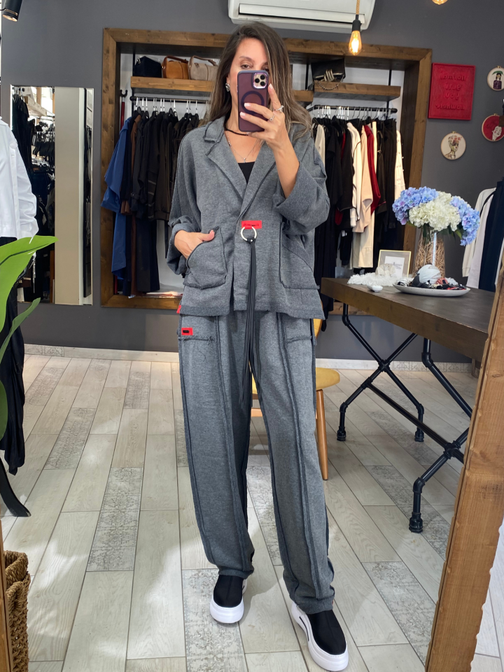 Ava İki İplik Rahat Pantolon (Gri)