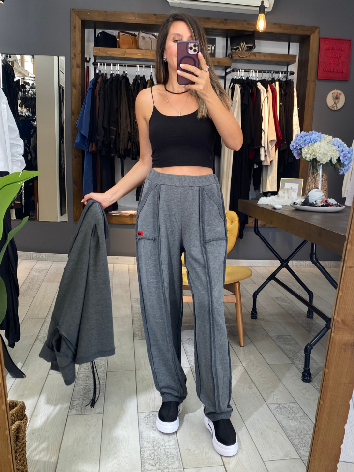 Ava İki İplik Rahat Pantolon (Gri)