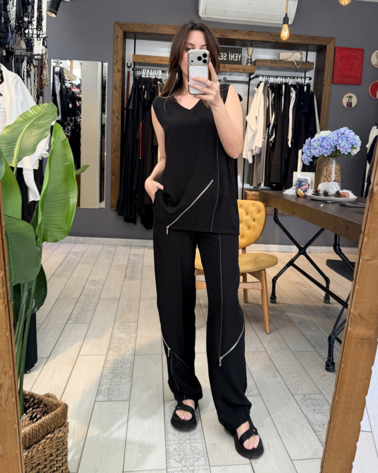 Chic Fermuar Detaylı Pantolon (Siyah)