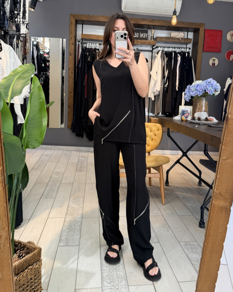 Chic Fermuar Detaylı Pantolon (Siyah)