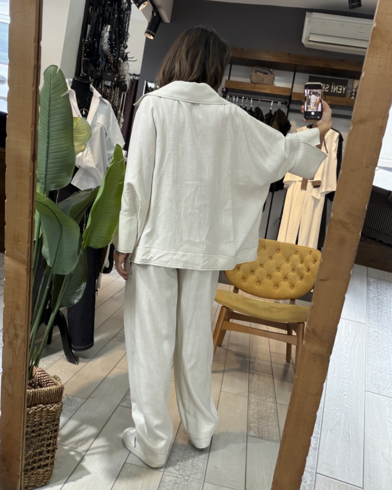 Talia Keten Gömlek / Ceket (kum rengi)