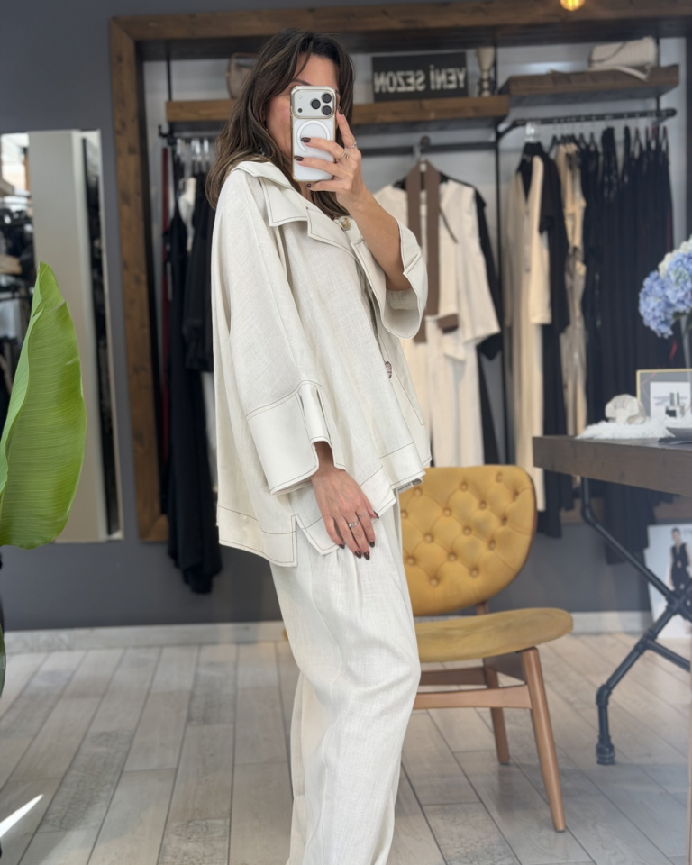 Talia Keten Gömlek / Ceket (kum rengi)