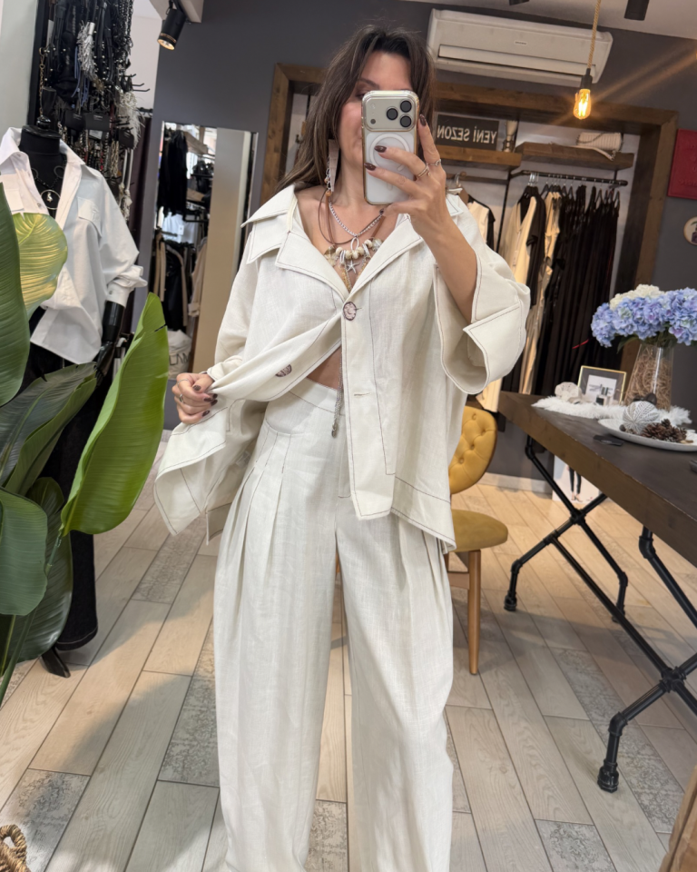 Talia Keten Gömlek / Ceket (kum rengi)