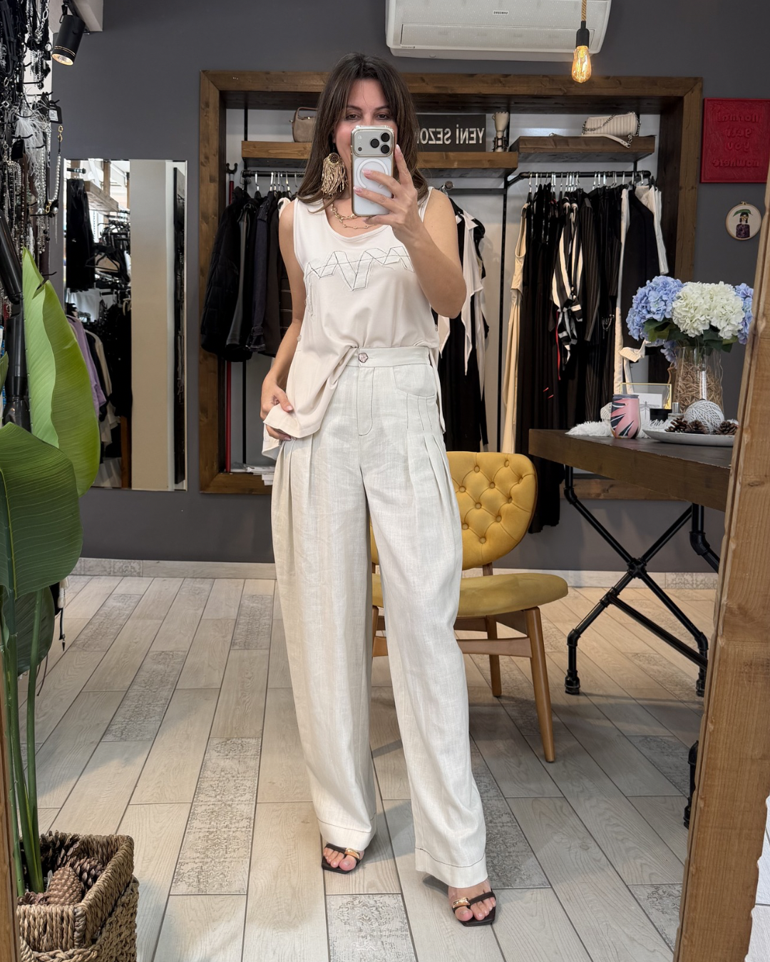 Talia Keten Pantolon (kum rengi)