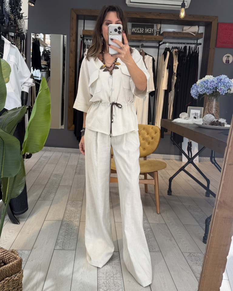 Lora Keten Palazzo Pantolon (kum rengi)