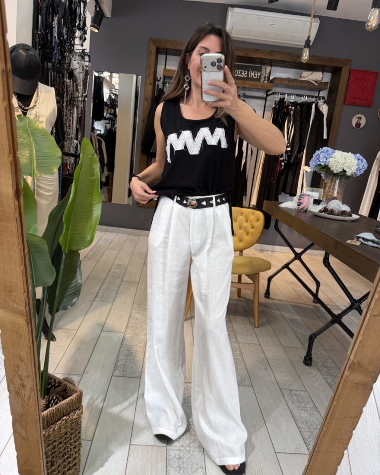 Lora Keten Palazzo Pantolon (beyaz)