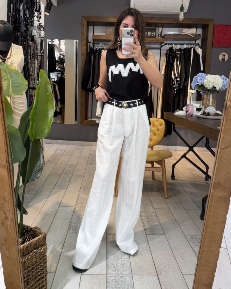 Lora Keten Palazzo Pantolon (beyaz)