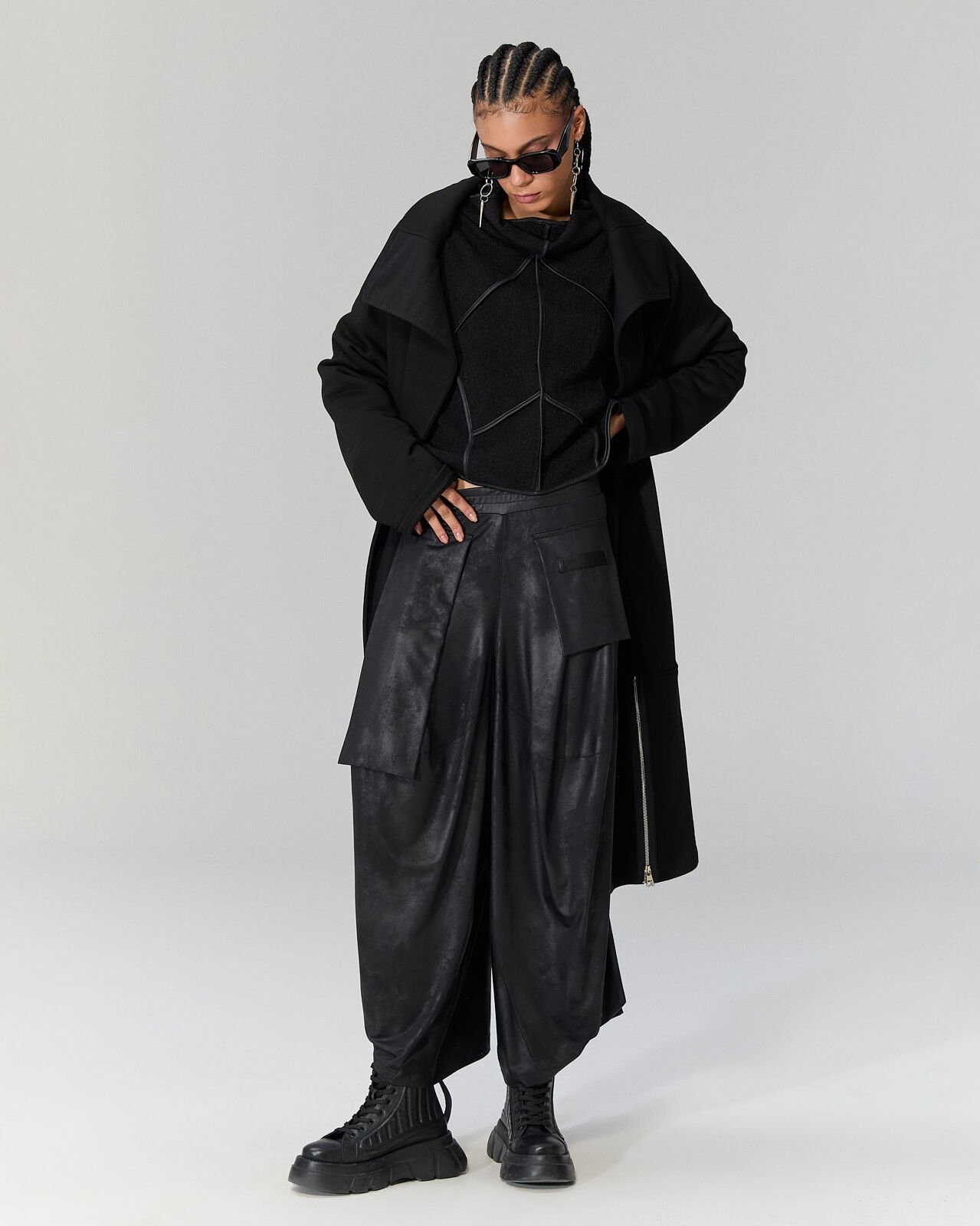 Juno Deri Görünümlü Şalvar Pantolon (Siyah)