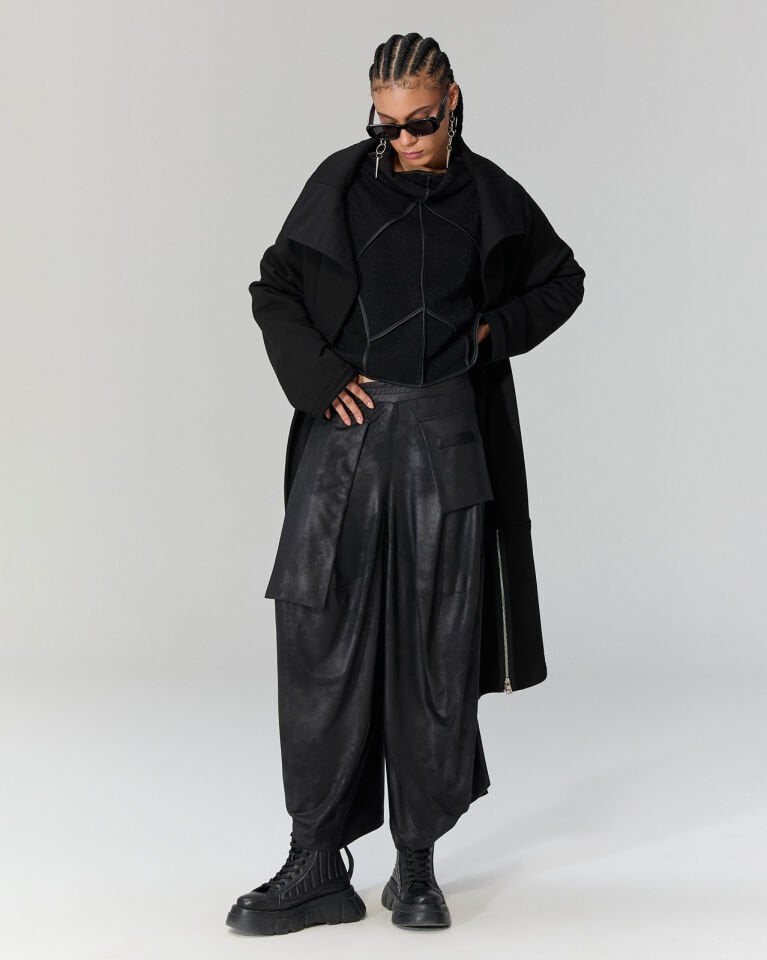 Juno Deri Görünümlü Şalvar Pantolon (Siyah)