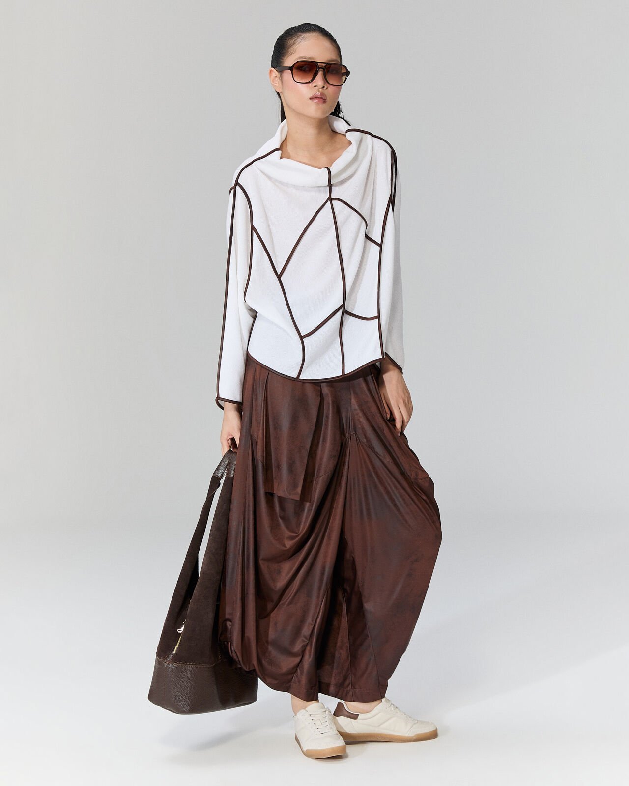 Juno Deri Görünümlü Şalvar Pantolon (Kahve)