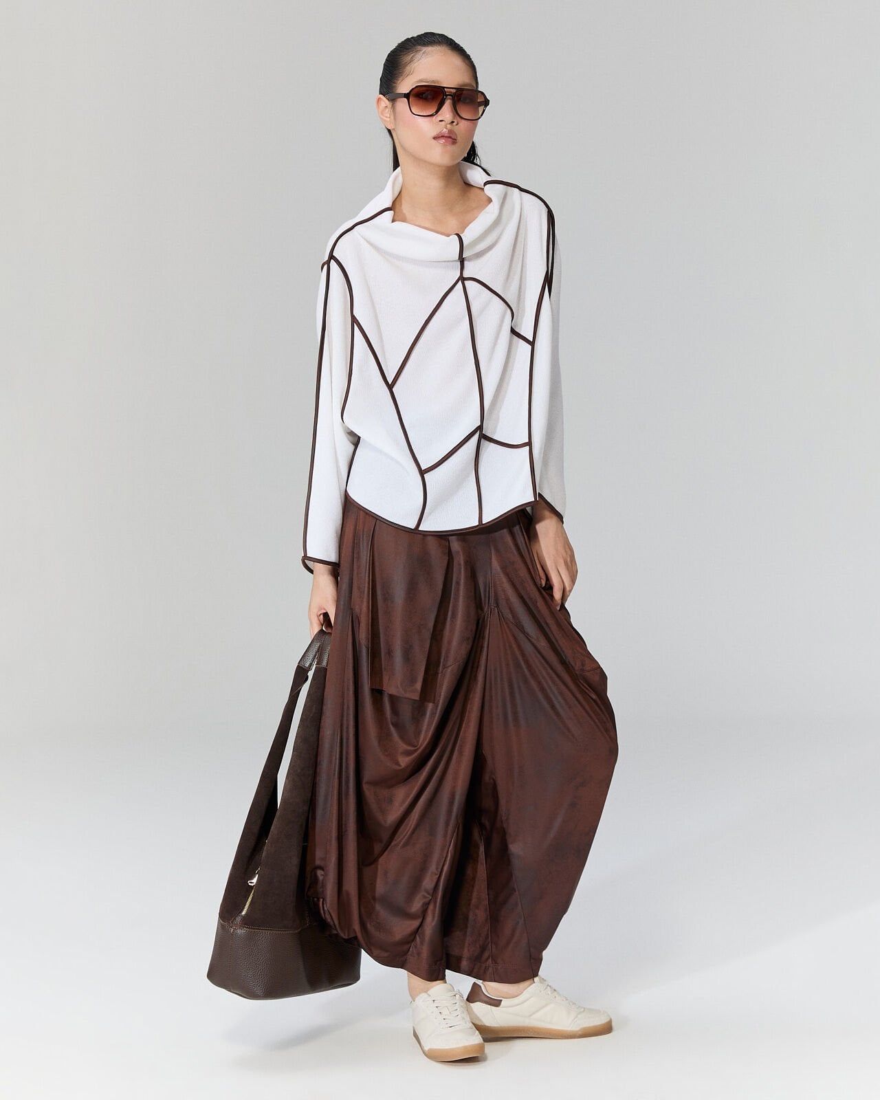 Juno Deri Görünümlü Şalvar Pantolon (Kahve)